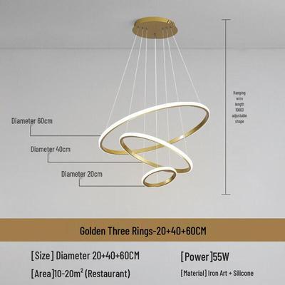 Modern Minimalist Golden Three-Ring LED Chandelier