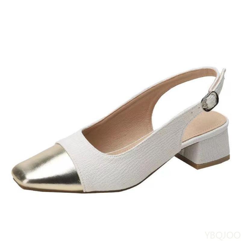 Frühling Sommer eckige Zehenpartie Temperament Einzelner Schuh vielseitig schlicht bequem mittelhohe Absätze mit Zehenkappe modische Sandalen