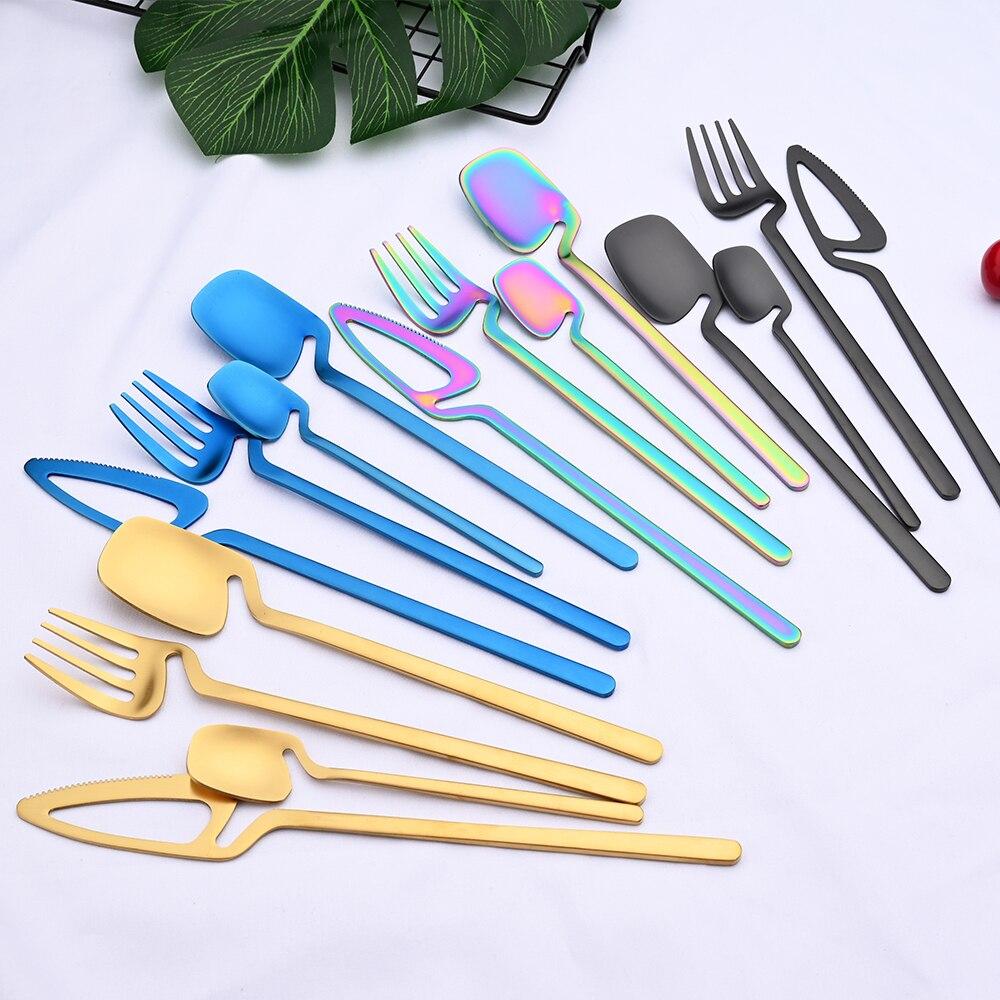 20Pcs Matte Gold Cutlery Set 304 Stainless Steel Dinnerware Knife Fruit Fork Spoon Dinner Silverware Kitchen Party Tableware Set