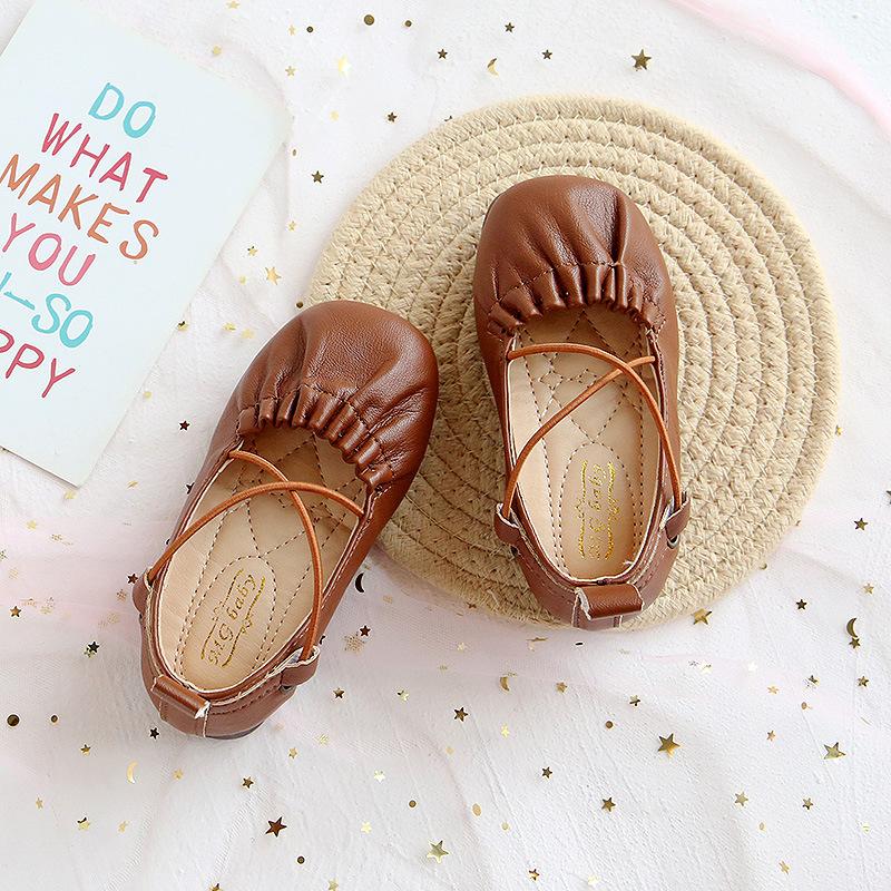 Girls Leather Shoes Princess Sweet Fashion Children's Flats Soft Ruffle Pleated Kids Dress Shoes Slip-on Spring Summer Prewalker