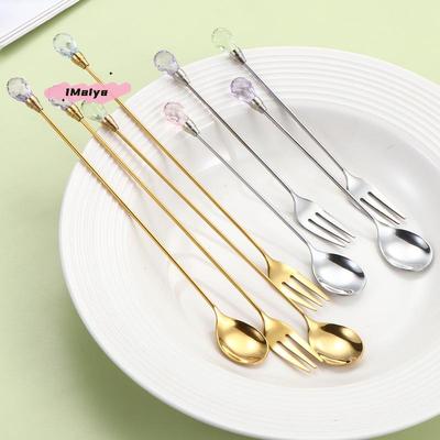 1 pièce Ensemble de cuillères à long manche en cristal Acier inoxydable 430 Cuillère à glace Diamon-d pour dessert Glace Café Cocktail