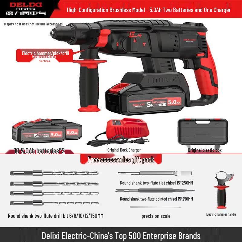DELIXI Cordless Brushless Rotary Hammer Drill CN plug (adapter included)