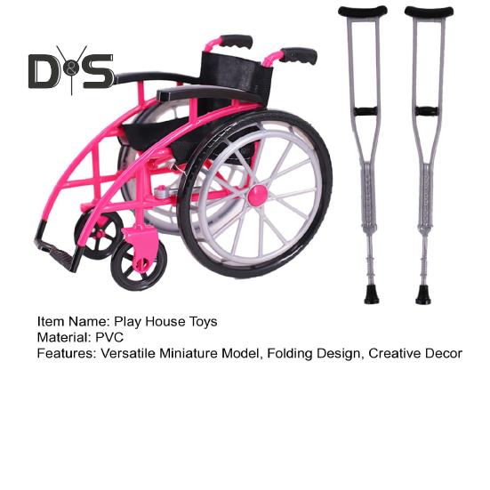 Mini Wheelchair Toy Set for Dollhouse Miniature Model with Crutches House Decoration DIY Crafts Sand Table Accessories Wheelchair Toys Mini Crutches