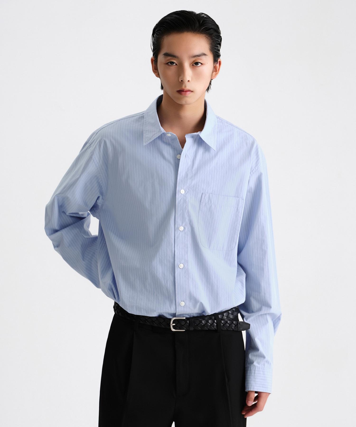 Musinsa Standard Relaxed Three-Pin Stripe Poplin Shirt [Blue/White] Blue/S