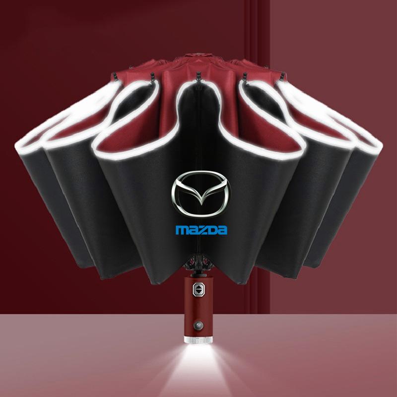 Car Sticker Reverse Folding Umbrella LED Flashlight Reflective Stripe Umbrella for Mazda 3 bk bl 323 Axela Atenza CX-3 CX-4 CX5