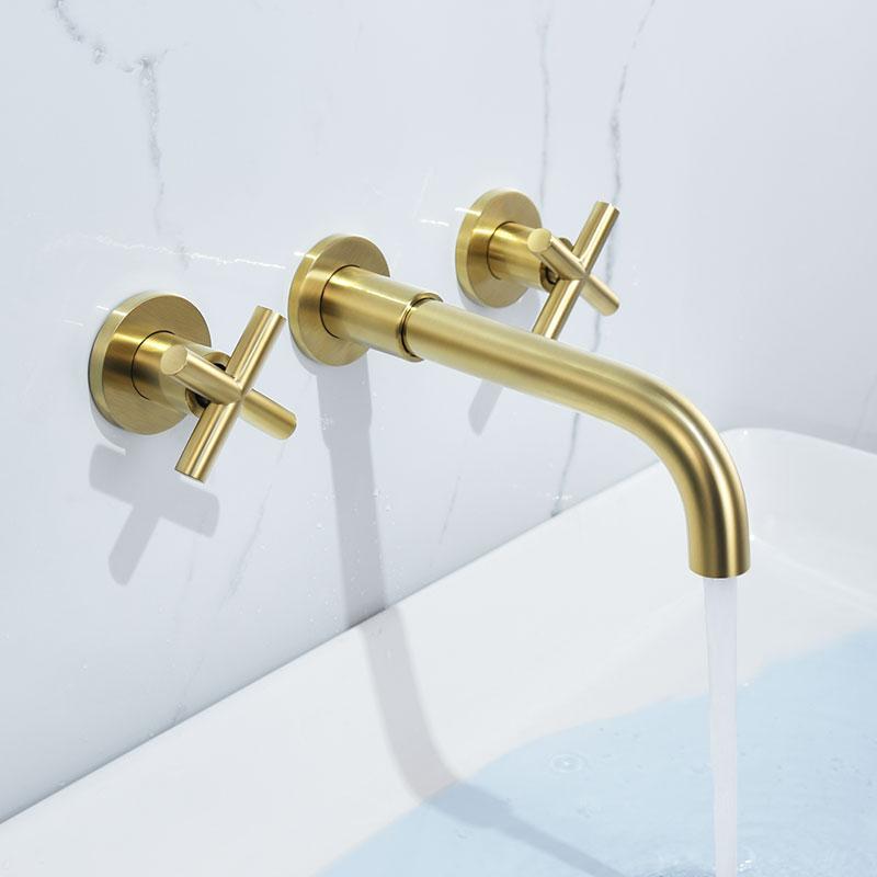 Brass Bathroom Faucet Embedded Hot and Cold Double Control Faucet Concealed Basin Faucet Concealed Golden Mixer Tap