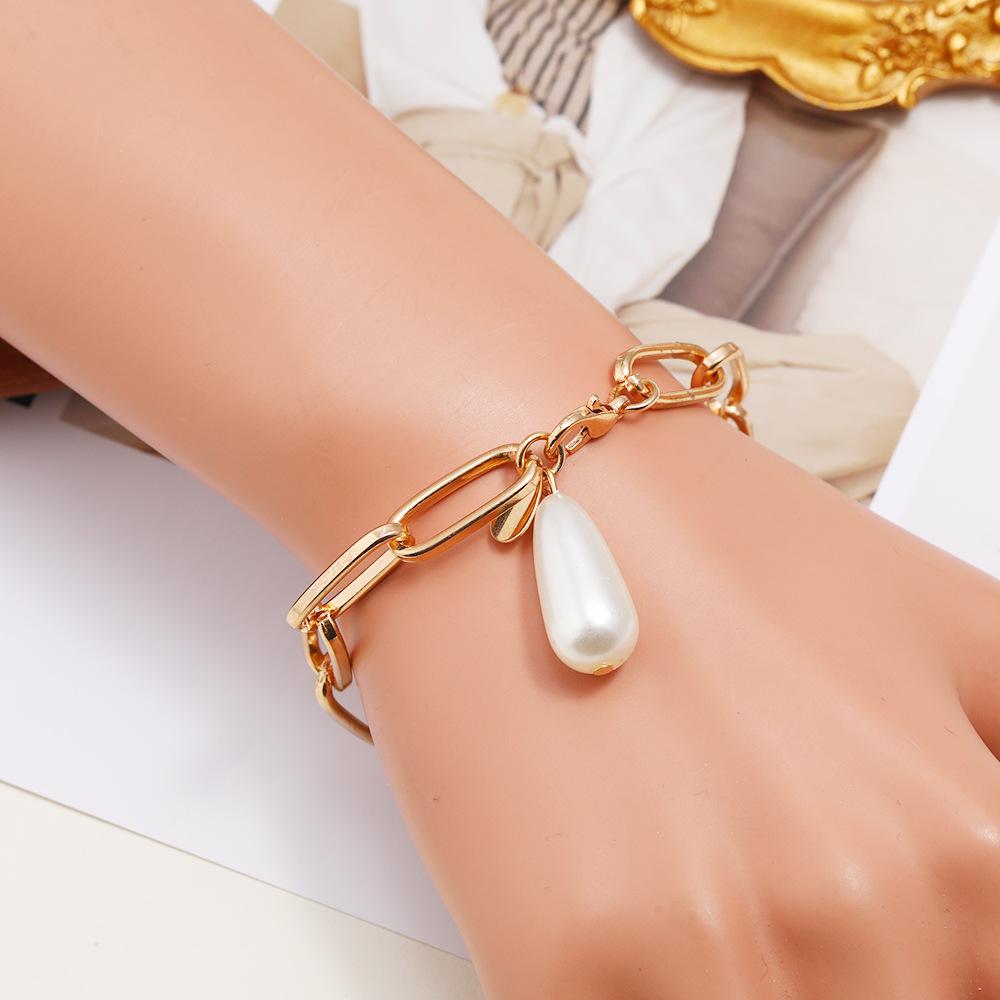 Water Drop Pearl Pendant Bracelet Cold Style Hip Hop Simple Jewelry Women, Korean Version Anklet Bracelet Two-Piece Set