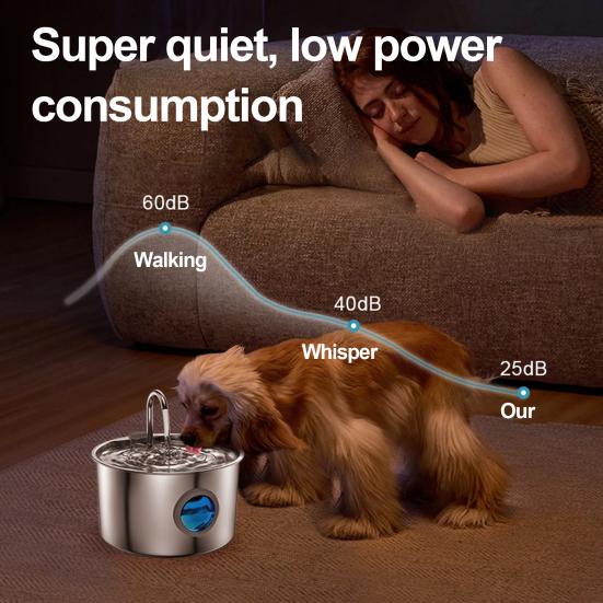 Yousheng 3.2L Dog Water Fountain Stainless Steel Quiet Pet Fountain with Quadruple Filtration Splash-Free Purification Fountain with Visual Water