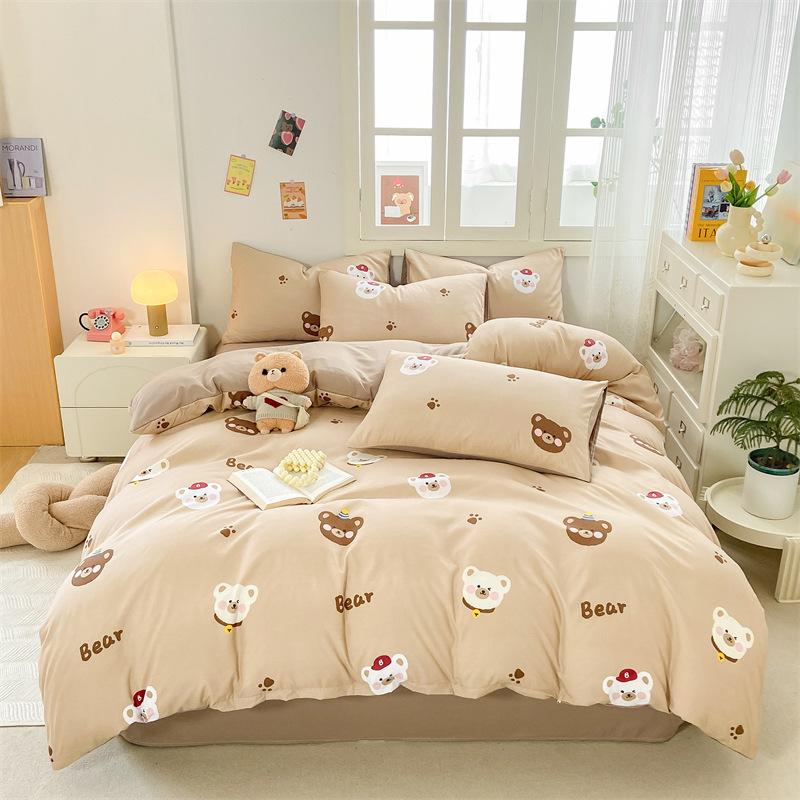 Class A Maternal And Infant Grade Cartoon Washed Cotton Four-Piece Set, Bed Sheet, Bed Hat, Student Dormitory 3Pcs Set, All-Season Bed