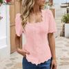 ZANZEA Women Lace Splice Square Neck Short Sleeve Casual Translucent Blouse