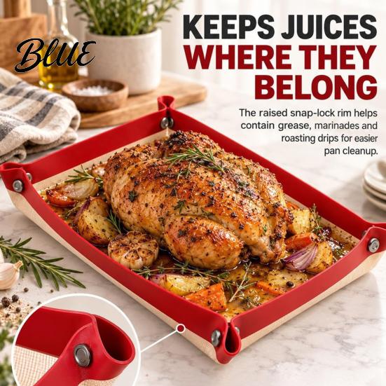 Convertible Grill Pan Mat Silicone Baking with Corner Clips Reusable Pastry Rolling Dishwasher Safe Roasting Mat Kitchen Countertop Protector