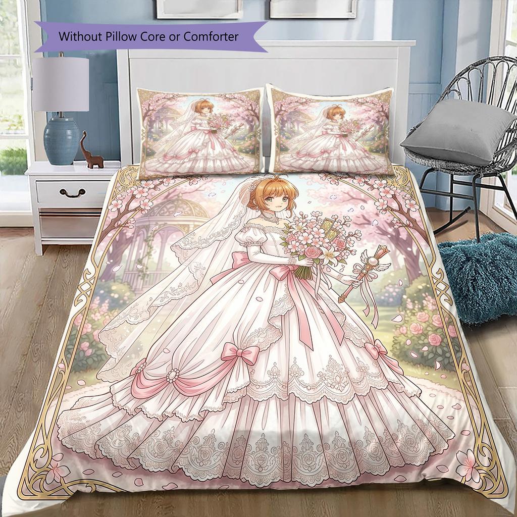 Cardcaptor Sakura Sakura Theme Collection Bedding Set, 1 Duvet Cover & 2 Pillowcases, Home Decor, Perfect Gift for Lovers