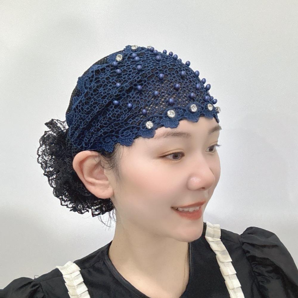 

New Full Cover Bonnet Hat Elastic Cover White Hair Headscarf Breathable Rhinestone Head Caps Summer