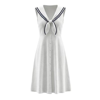Retro Chic Sleeveless Sailor Collar Party Dress (Mid-Length, Single-Breasted)