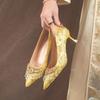 Fashion With Crystals Ladies Pumps Rhinestone Formal Diamond Wedding Bride Shoe Medium Heels Pointed Toe Women's Shoes on Sale Wholesale