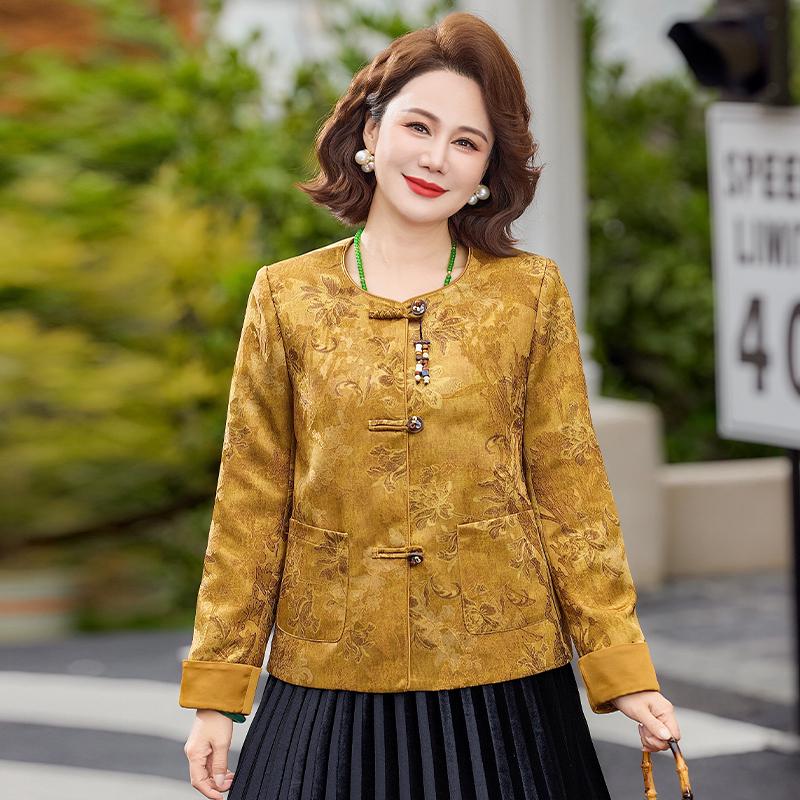 

Elegant Retro Jacquard Jacket for Women - Spring/Autumn 2026 3XL (60-67.5 kg) жёлтый