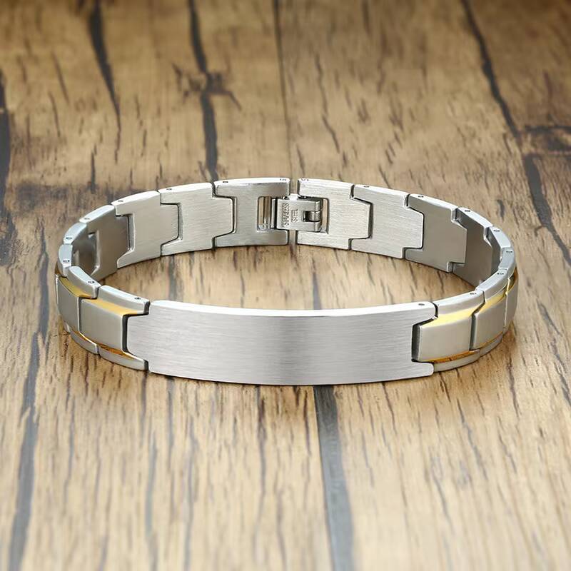 Vnox Free Personalized Men's Stainless Steel Strap Bracelet, Curved ID Tag Band, 21.5cm Watch Chain, Luxury Gift for Dad Husband