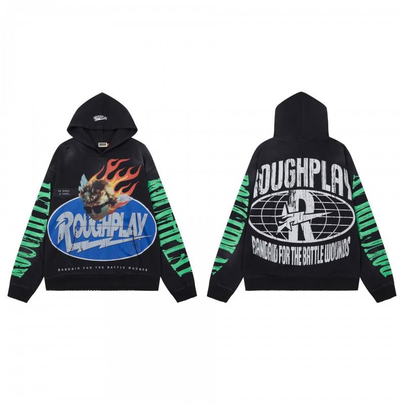 Vintage Washed Hoodie With Rhinestone Embroidery Streetwear Hip Hop Oversized Zip-Up Sweatshirt Men