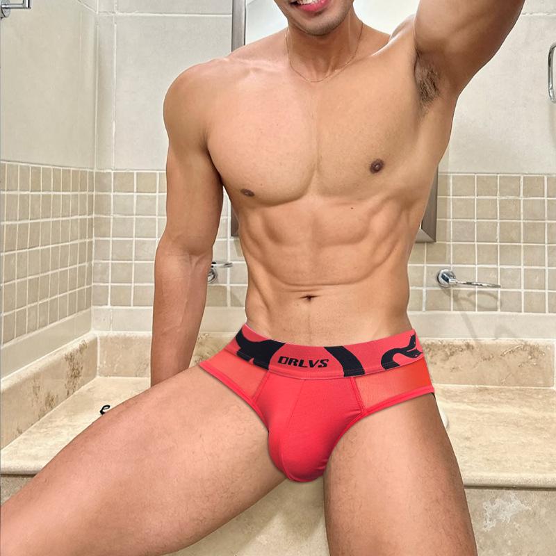 Ice Silk Transparent Underwear Stitching Large U Pouch Men's Briefs Sexy Low Waist Convex Underpants Man Sports Panties