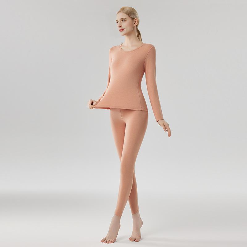 Women's Class A Fleece-Lined Thermal Cashmere Underwear Set - Antibacterial Autumn/Winter Top and Pants.