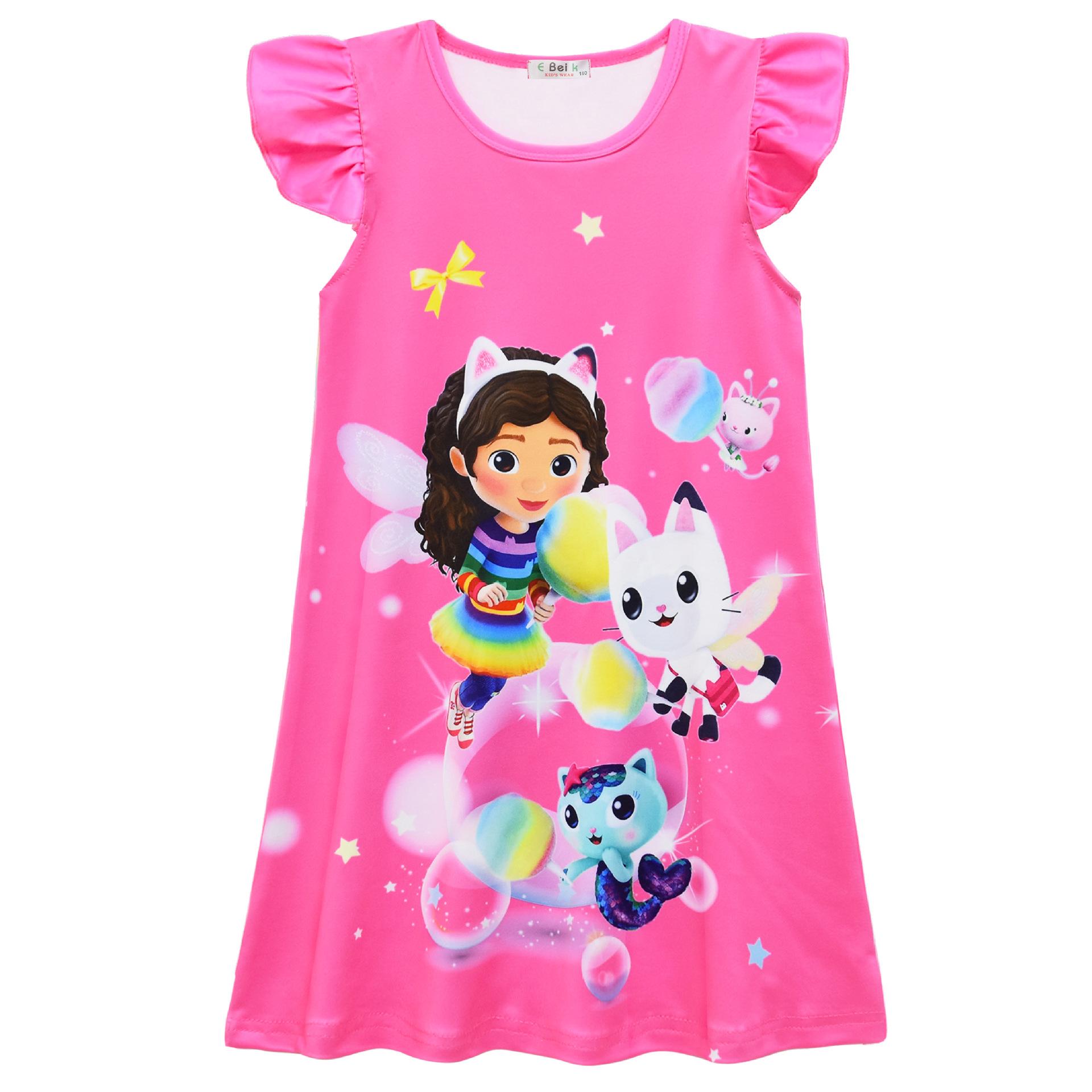 

New Foreign Trade Flutter Sleeve Cartoon Dress for Medium to Large Girls 8239 Size 130