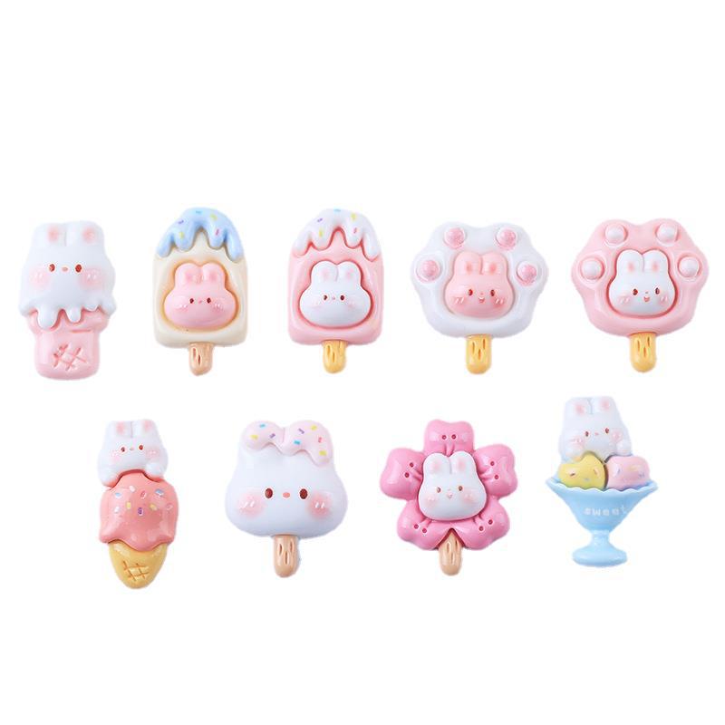 Glossy Ice Cream Rabbit Cute DIY Resin Accessories: Phone Case, Hair Clip, Hair Tie