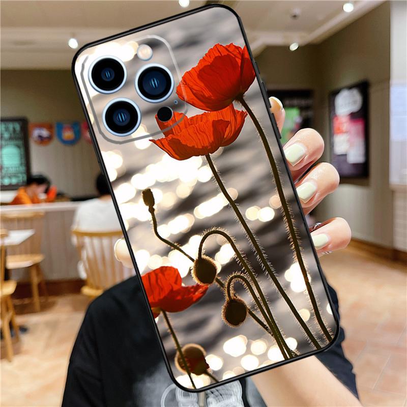 Red Corn Poppy Flower Case For iPhone 17 16 15 13 12 11 14 Pro Max Mini Plus 16e 17 Air Bumper Cover Accessories