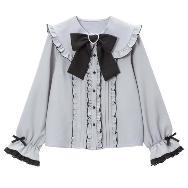 European Cute Japanese Bow Ruffle Long Sleeve Women's Shirt