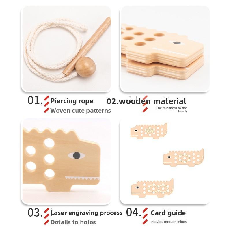 Wooden Crocodile Lacing Board Toy For Toddlers Play And Hand Practice Dexterity
