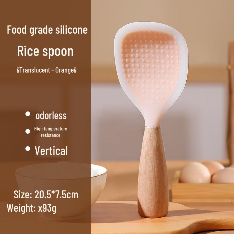 Heat-Resistant Silicone Rice Spoon with Wooden Handle