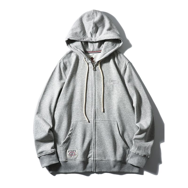 American Retro Hooded Zip Cardigan Sweatshirt Men s 2024 New Spring and Autumn Embroider Jacket Export Men s Clothing Outwear Light gray 3XL