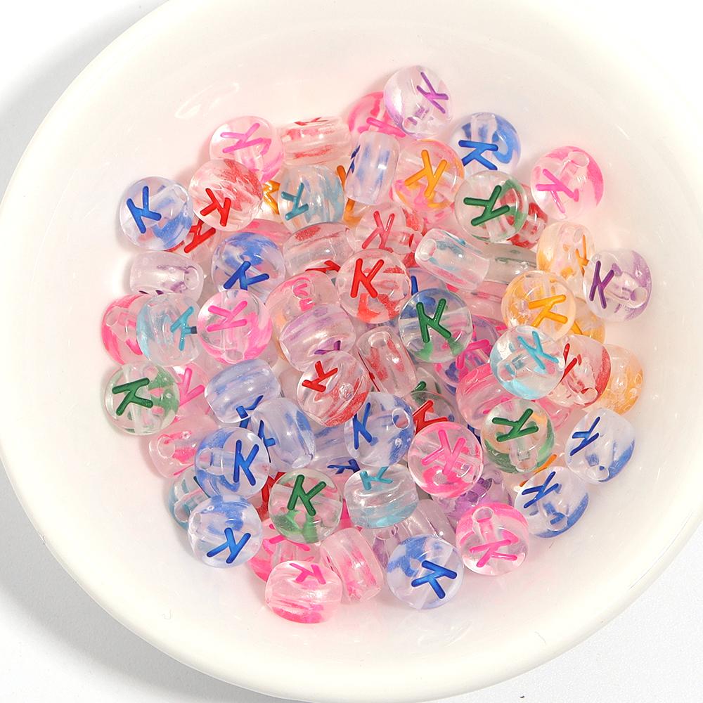 100Pcs Acrylic Flat Letter Beads Colored Alphabet Clear Round Loose Bead For Bracelet Necklace Charms Jewelry Making Accessories
