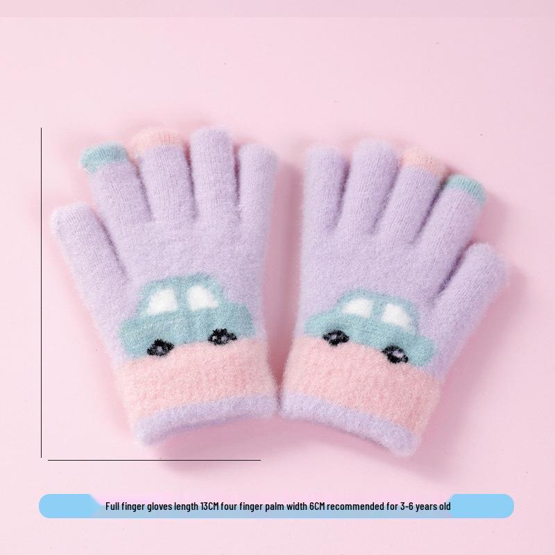 Warm Plush Five-Finger Winter Gloves for Boys and Girls (0-12 Years)