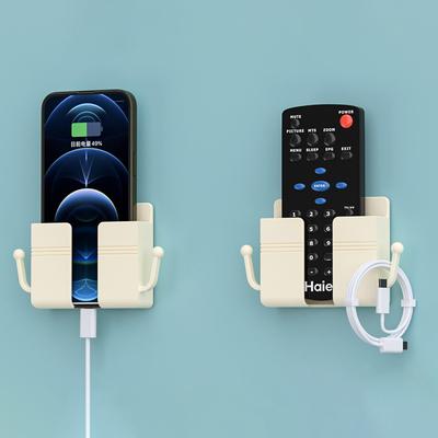 1Pc White Punch Free Wall Mount Phone Plug Holder Mobile Phone Charging Stand Air Conditioner Tv Remote Control Storage Box
