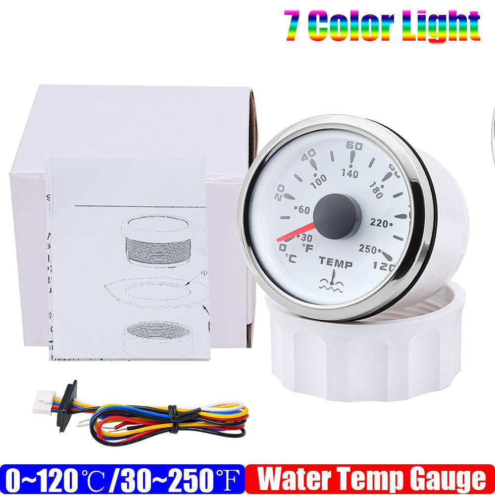 Automobile Car 52mm Water Temperature Gauge 7 Color light 0~120℃/30~250℉ Pointer Water Temp Meter for Marine Boat 12V24V