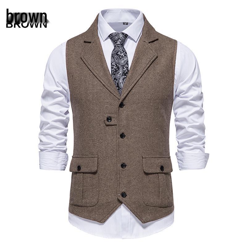 

2024 Spring Retro Men s Herringbone Tweed Blazer Vest with Lapel Medium