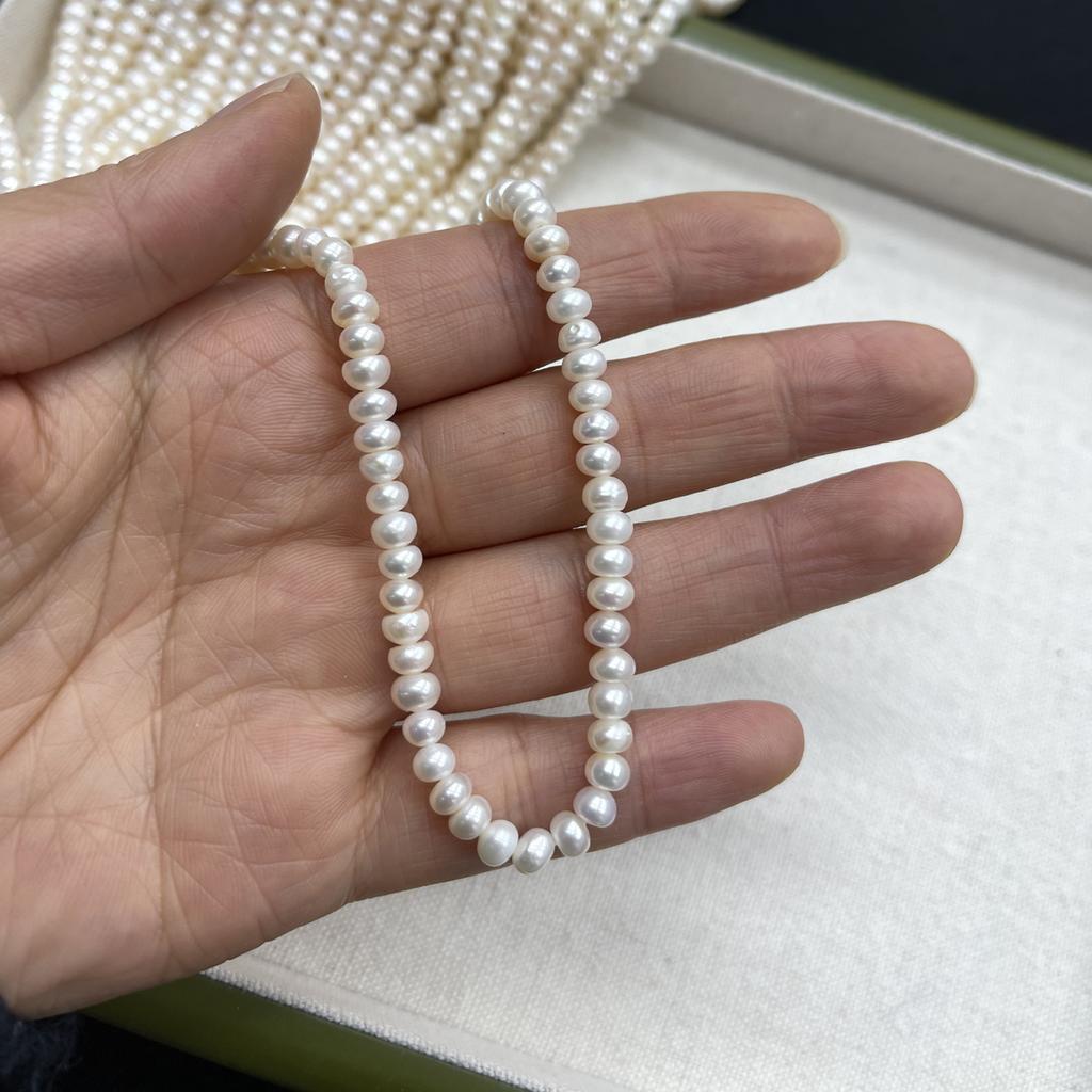 1String, White Natural Freshwater Pearls, Handmade Flat Pearl Beads for Jewelry Making DIY Crafts (Beads 5-5.5mm, Length 36cm)