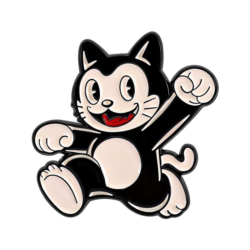 Black White Cat Enamel Pins Custom Cartoon Brooches Lapel Badges Vintage Anime Inspired Animal Jewelry Gift for Friends