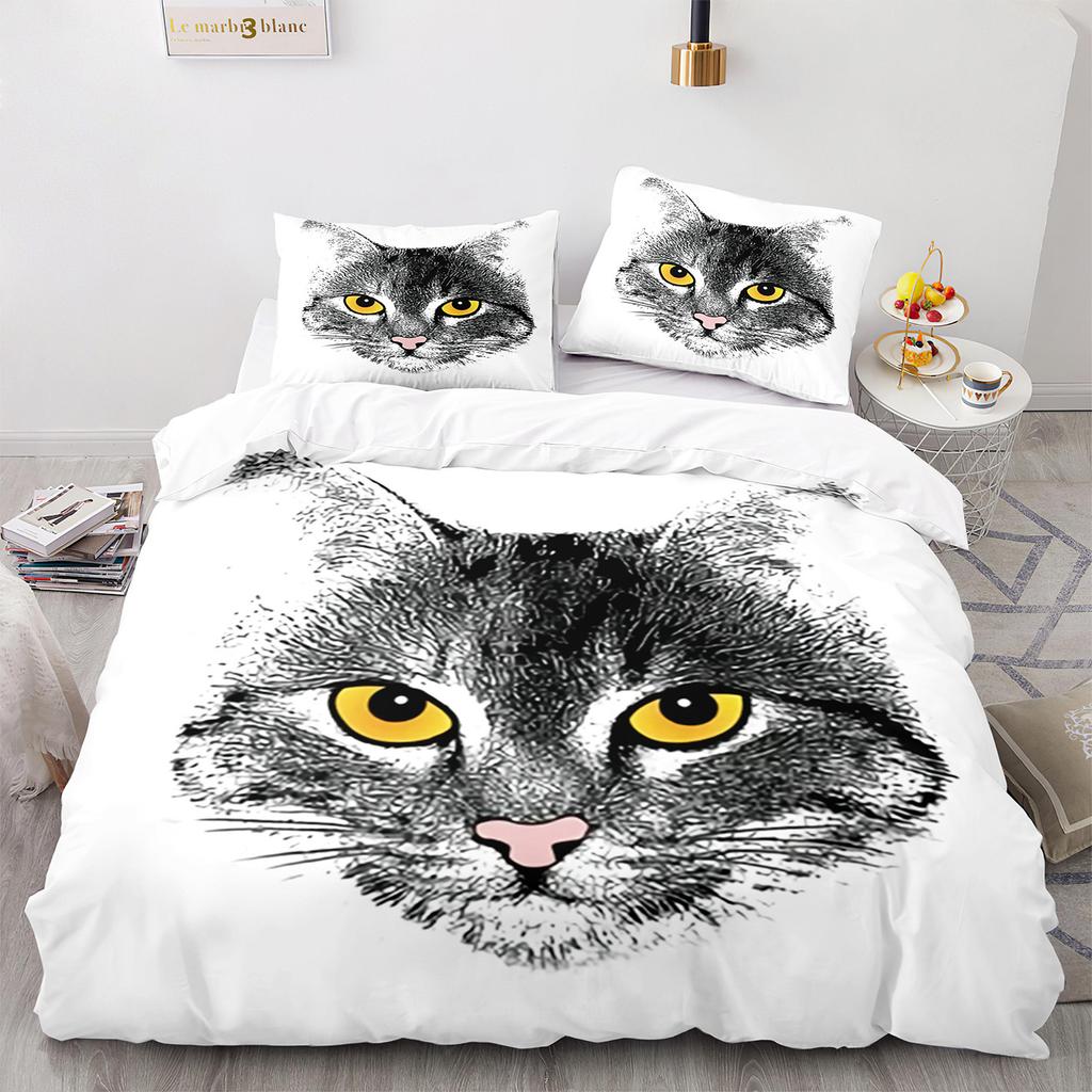 3D Three-Piece Kitten Quilt Cover Size Three-Piece Set