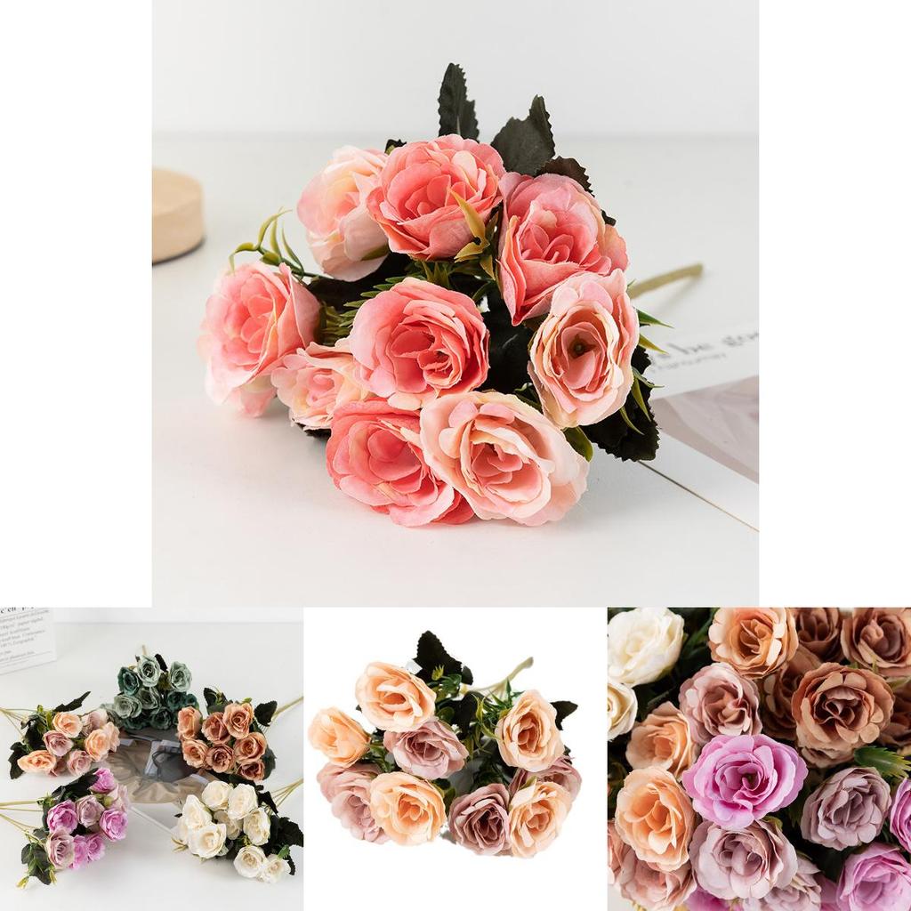 Romantic Rose Flower Bouquet Fake Silk Floral Decor For Wedding And Home
