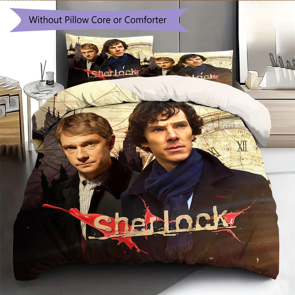 Watson&Sherlock Pattern Bedding Home Decoration Birthday Gift ( 1 Duvet Cover + 2 Pillowcase, Without Core),fan Merchandise.