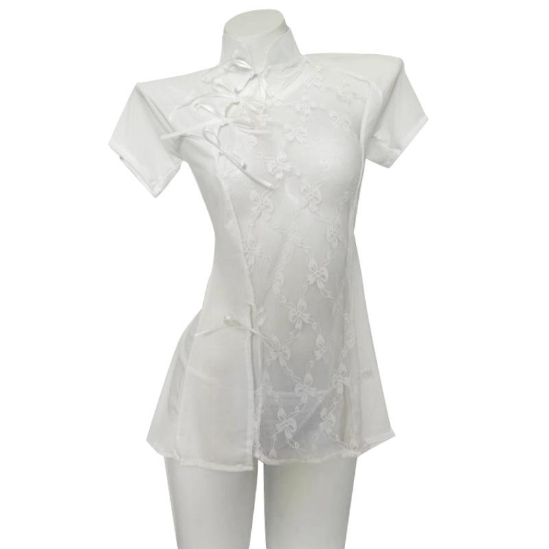 Sexy lace split perspective cheongsam uniform pure desire temptation lingerie passion free suit