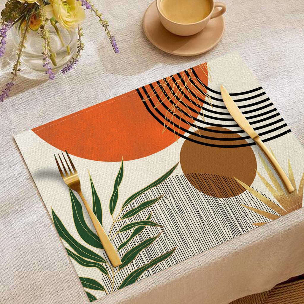 Künstlerische Moderne Geometrische Pflanzenblätter Muster Platzsets Elegante Tischsets Für Esstisch Dekoration In Küche Esszimmer