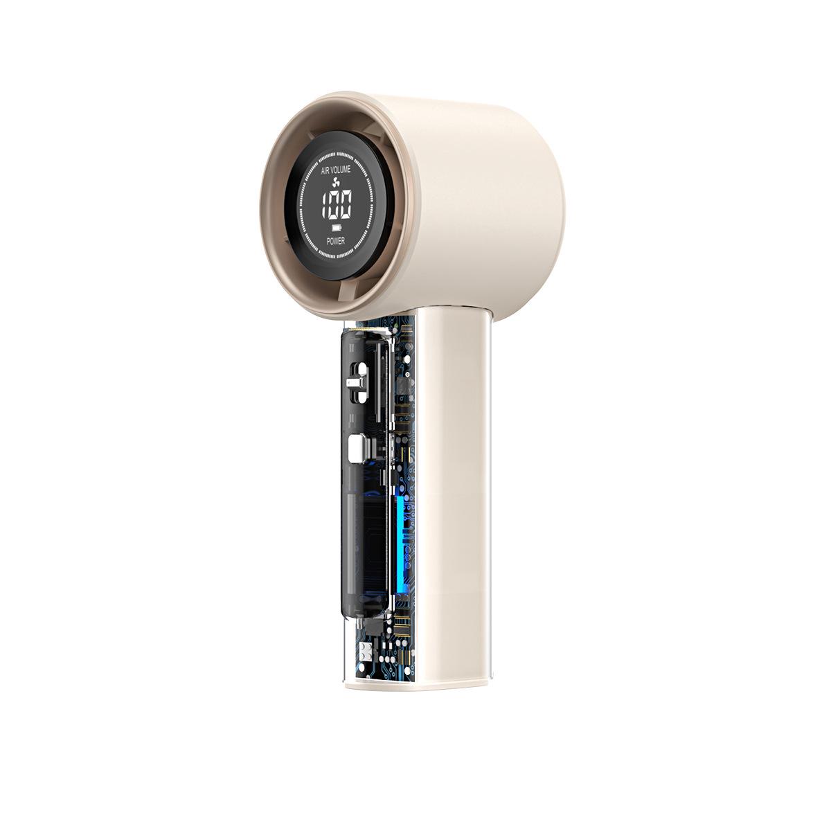 Compact Transparent Mecha-Style High-Speed Turbine Fan with Digital Display 33x61x157mm