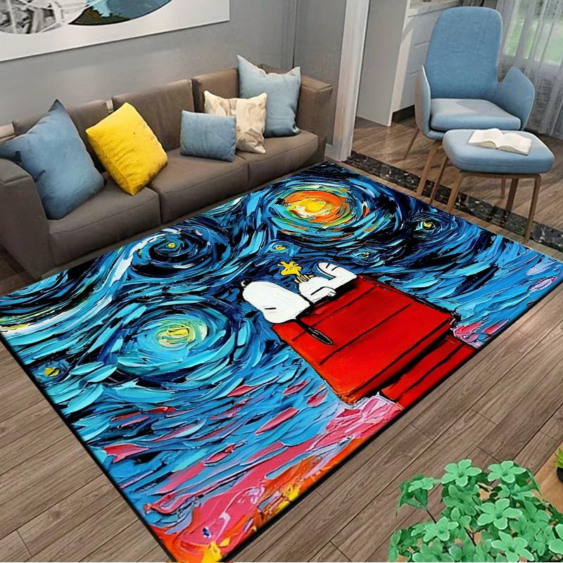 Retro Cartoon Snoopy Kawaii Dog Area Rug 3D Carpet for Living Room Home Decor Large Area Rug Bedroom Rug Non-slip Floor Mat Gift