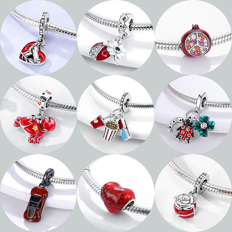 Red Series Original Charm Copper Fit Bracelet Diy For Woman Strawberry Bird Pendant Bead Fashion Jewelry