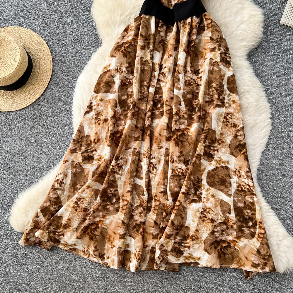 Commute Sleeveless Printed Dress Women Spring New High Waist Slim A Line Long Dress Luxury Design Sense