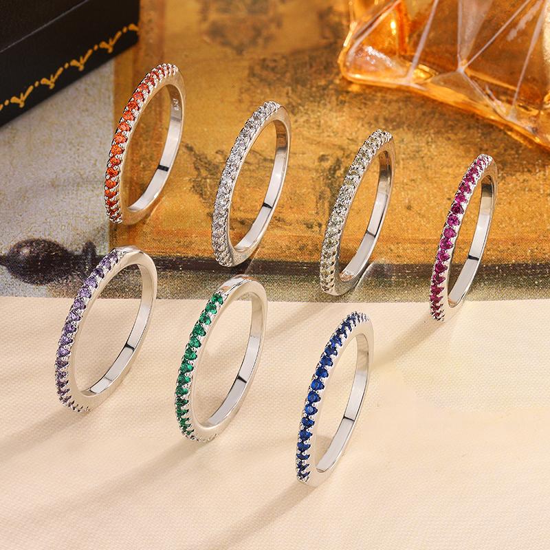 925 Sterling Silver Plated Colorful Zircon Ring Stackable Dainty Women's Jewelry Birthday Gift Valentine's Day Present