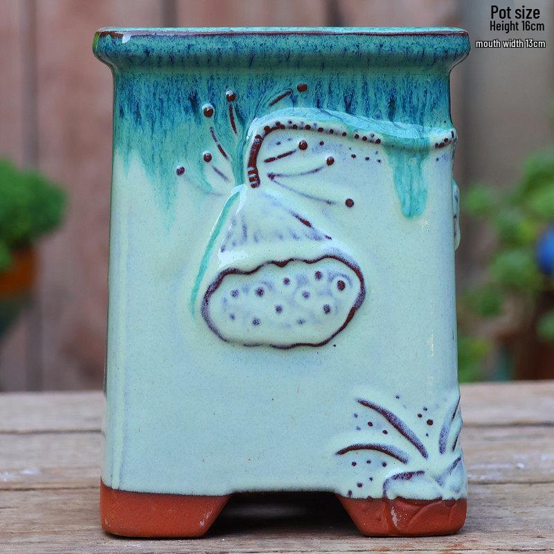 Vaso per Succulente in Ceramica Grezza Fatto a Mano - Fioriera Orchidea Intagliata con Ampia Bocca