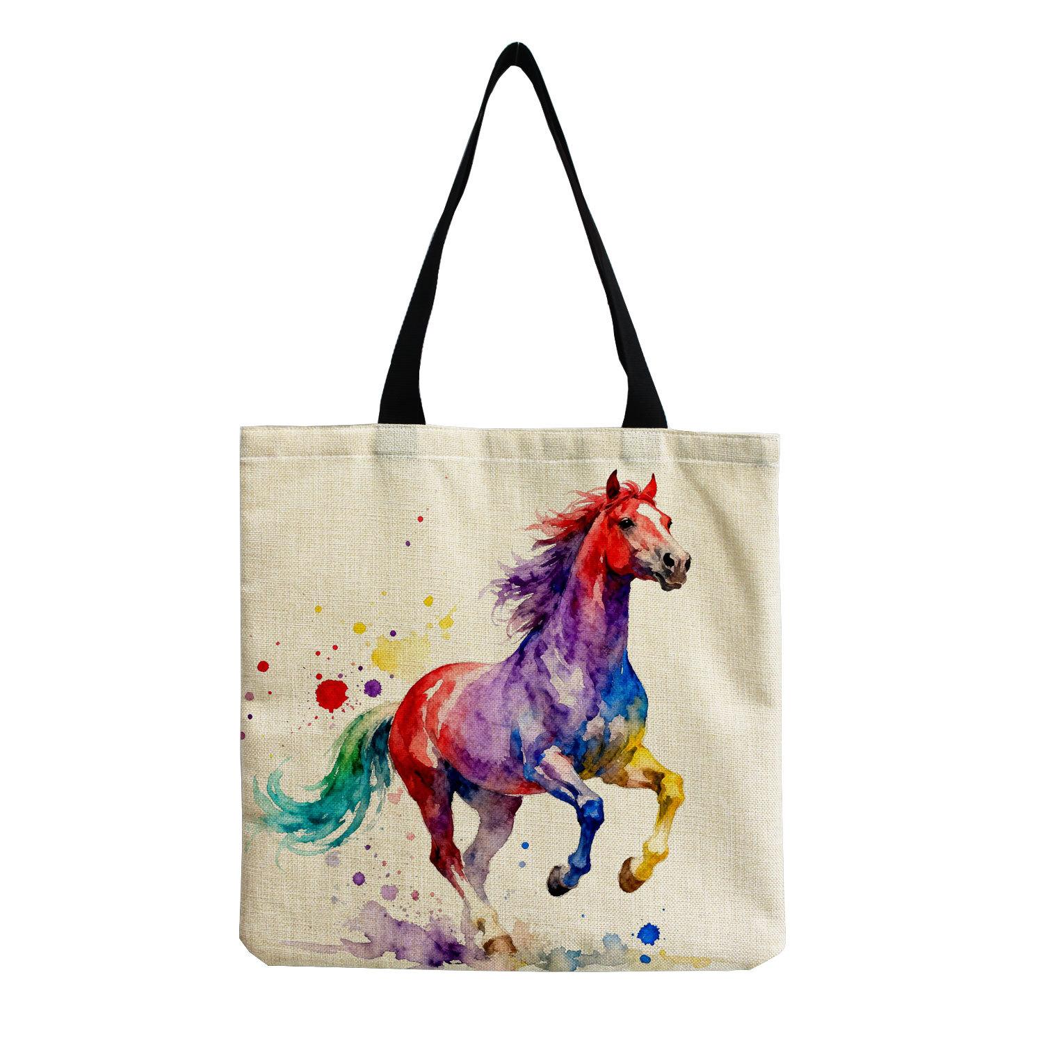 

Women Vintage Linen Tote Bag - Large Capacity Horse Print Shoulder Handbag for Casual & Grocery Shopping KTB hmk2734